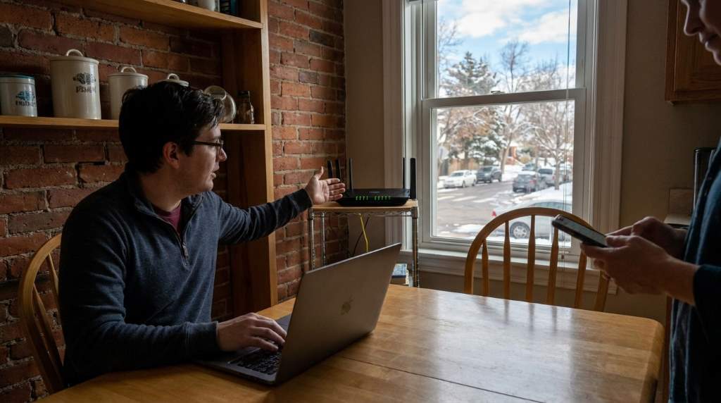 Modern mesh WiFi system protecting household internet connection